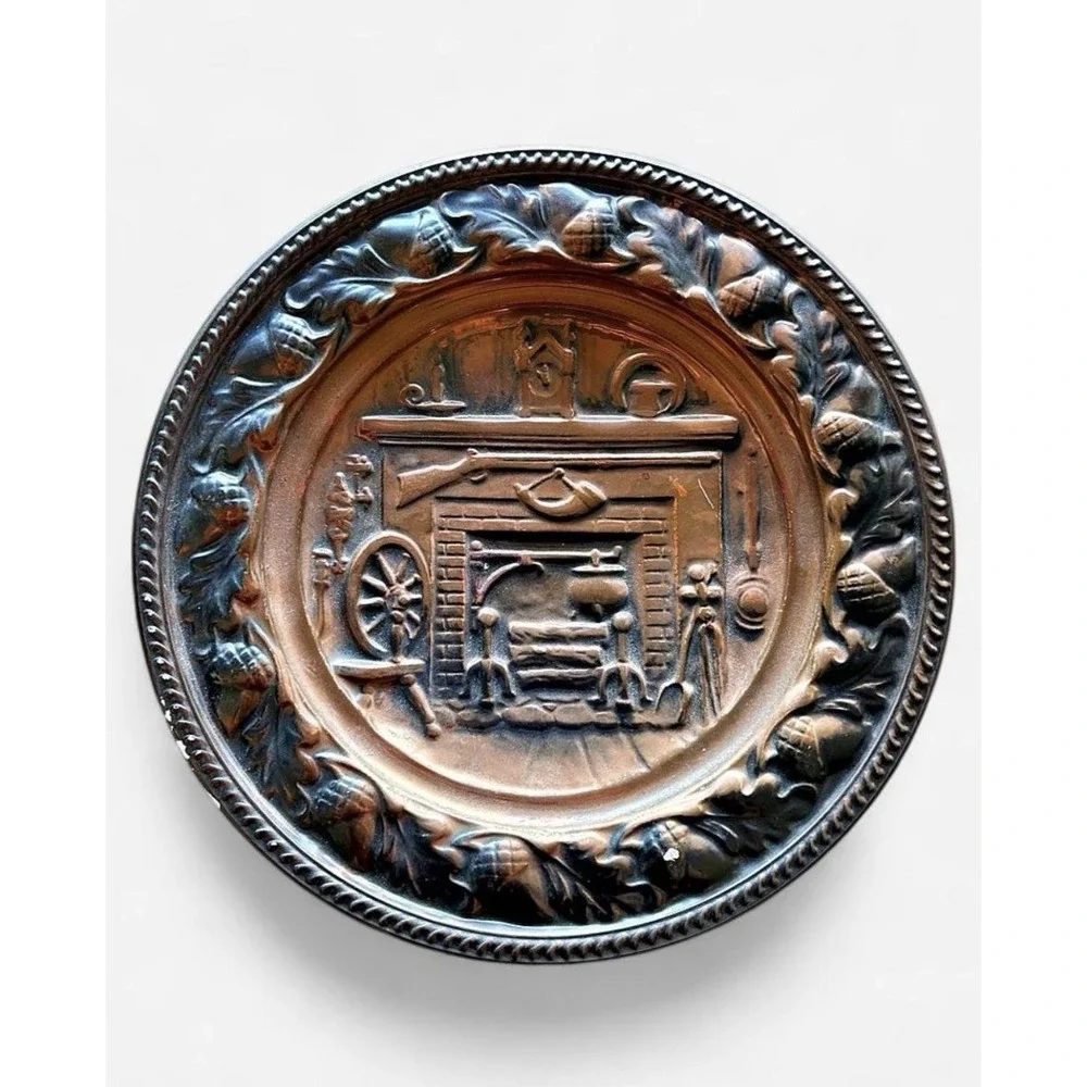 Coppercraft Guild Embossed Copper Plate with Raised Fireplace Scene